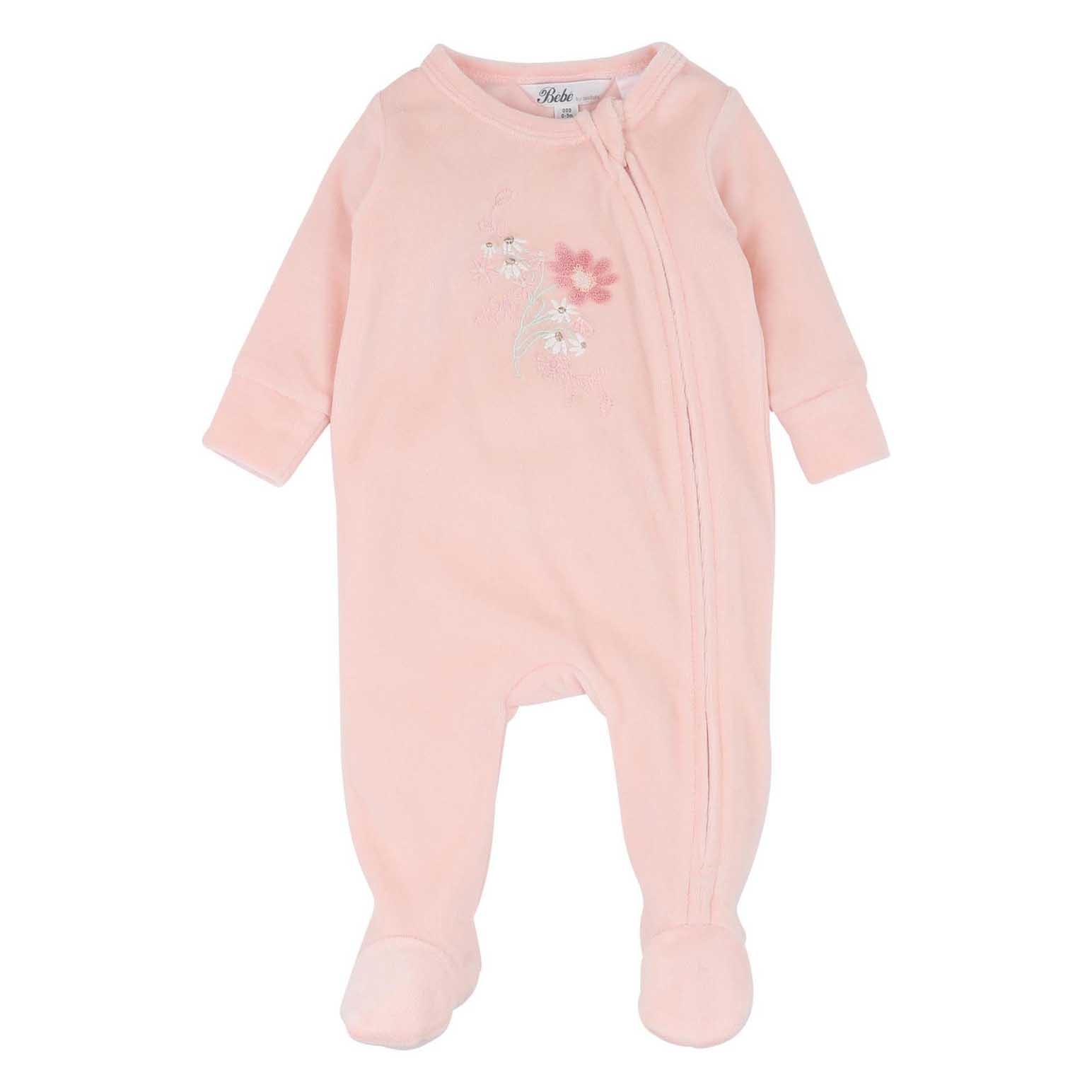 B&eacute;b&eacute; Fern Velour Embroidered Zip Onesie